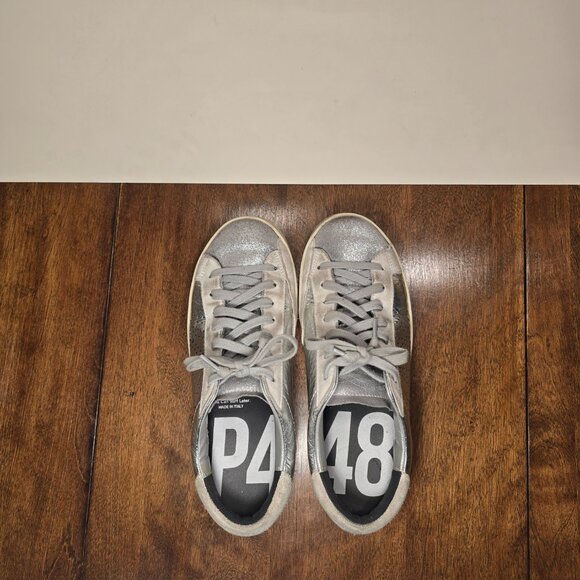 P448 John Ghinea Metallic Silver/Gray Skate Shoe Low Top Size 38 Made in Italy - Picture 12 of 14